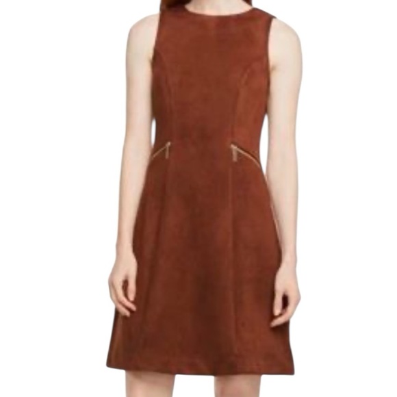 Ann Taylor Brown Sleeveless A-line Vegan Suede Mini Dress Size 4P - Picture 2 of 7